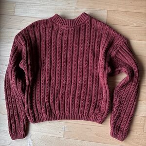 Womens Ribbed Knit Crewneck Sweater - Rust Orange